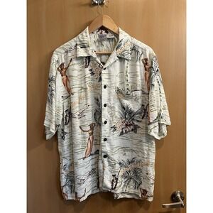 Vintage 90s Gotcha Sport Men's Hawaiian Shirt M Hula Girl All Over Print Beach